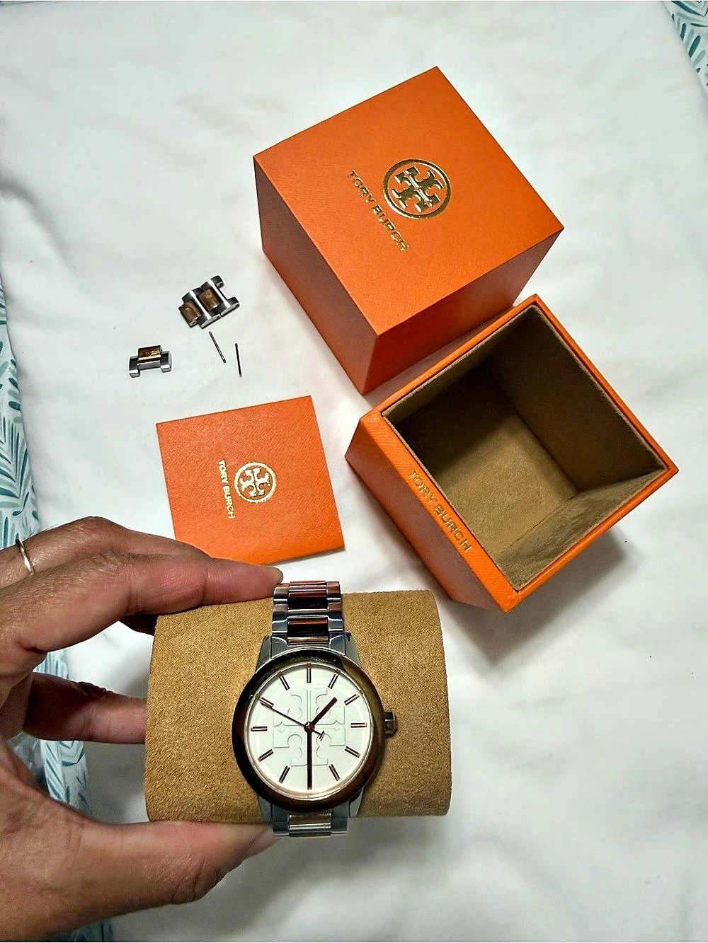Tory Burch Classic T Two-Tone Watch TBW9011 Silver & Rose Gold